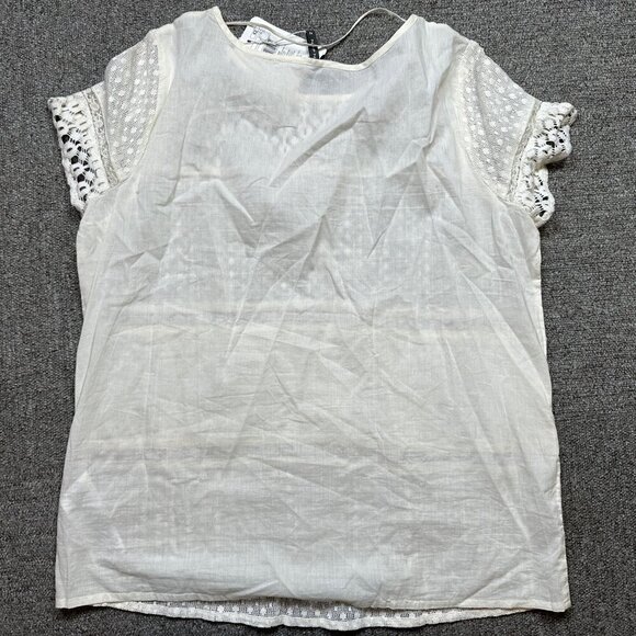 NAF NAF NWT White Crochet Cotton Blend Sheer T-Shirt Top French 42 / US 10 / Med - Picture 7 of 7